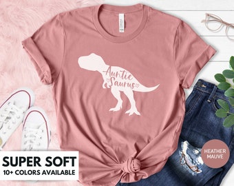 AuntieSaurus Shirt Gift For Favorite Aunt - Auntie Saurus Rex T-Shirt Gift for Baby Announcement - Aunt Gift for Mother's Day, Cute Dino Tee