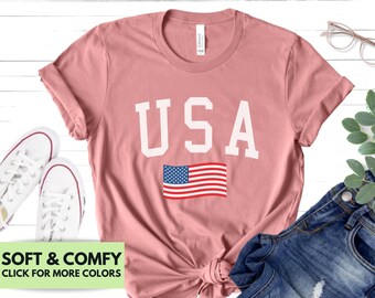 USA Flag Shirt for Fourth of July - American Flag Tshirt for Summer Gift for Her, Cute Fourth of July Shirt for Girls, July 4th USA Flag Tee