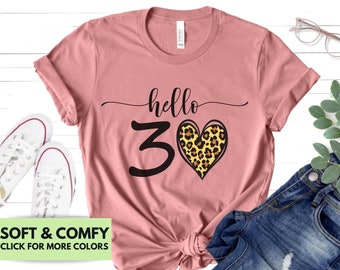 Hello 30 Heart Shirt Gift for 30th Birthday - Thirtieth Birthday Tshirt Gift for Women - Gift for Her 30th Birthday - Cute Leopard Print Tee
