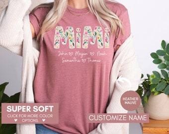 Custom Floral Mimi Shirt For Grandma, Mothers Day Gift For Mimi, Mimi Shirt For Birthday, Personalized Grandkids Names For Mimi Tee, Grandma