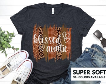 Auntie Shirt for Thanksgiving - Blessed Auntie Family Thanksgiving Tshirt - Aunt Fall T-Shirt Gift for Women - Auntie Leopard Print T Shirt