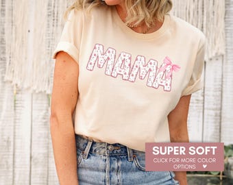Mama Floral Coquette Bow Shirt, Mama T-Shirt, Gift For Mothers Day, Mama Birthday Tee, Cute Mama Tshirt, Mom Tee Gift From Kids, Graphic Tee