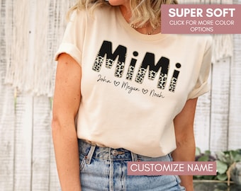 Personalized Cheetah Mimi Shirt For Grandma, Mothers Day Gift For Mimi, Cute Custom Shirt With Grandkids Names, Mimi Shirt For Birthday