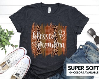 Blessed Grandma Thanksgiving Shirt - Grandma Tshirt for Family Thanksgiving - Gramma Leopard Print T-Shirt - Cute Blessed Thankful Grandma