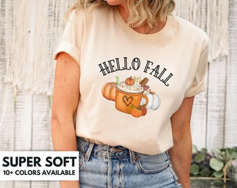 Hello Fall Shirt For Women - Fall Tshirt Gift for Thanksgiving - Cute Hello Fall T-Shirt Gift for Mom - Pumpkins Fall T Shirt For Fall Lover