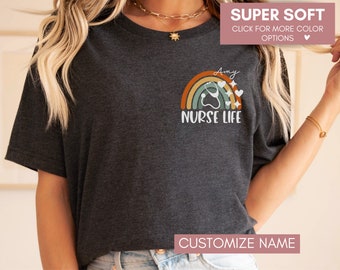 Custom Retro Nurse Rainbow Shirt Gift For Birthday, Cute Shirt For RN, CNA Shirt, Nursing School, Registered Nurse Shirt, Personalized Nurse