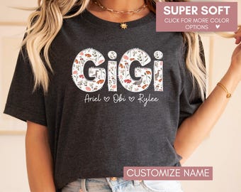 Cottage Core Custom Gigi Shirt For Grandma, Mothers Day Gift For Gigi, Gigi Birthday Shirt, Personalized Grandkids Names  For Gigi Tee,