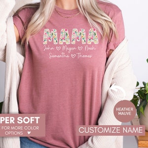 Camisa floral de mamá personalizada para mamá, revelación de bebé, regalo personalizado de camisa de mamá de niños, camiseta del día de las madres para mamá, regalo de cumpleaños para ella