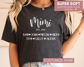 Personalized Mimi Shirt, Cute Mimi Tshirt, Custom Grandchildren Name, Birthday Tee For Mimi From Grandkids, Grandma Mothers Day Graphic Tee