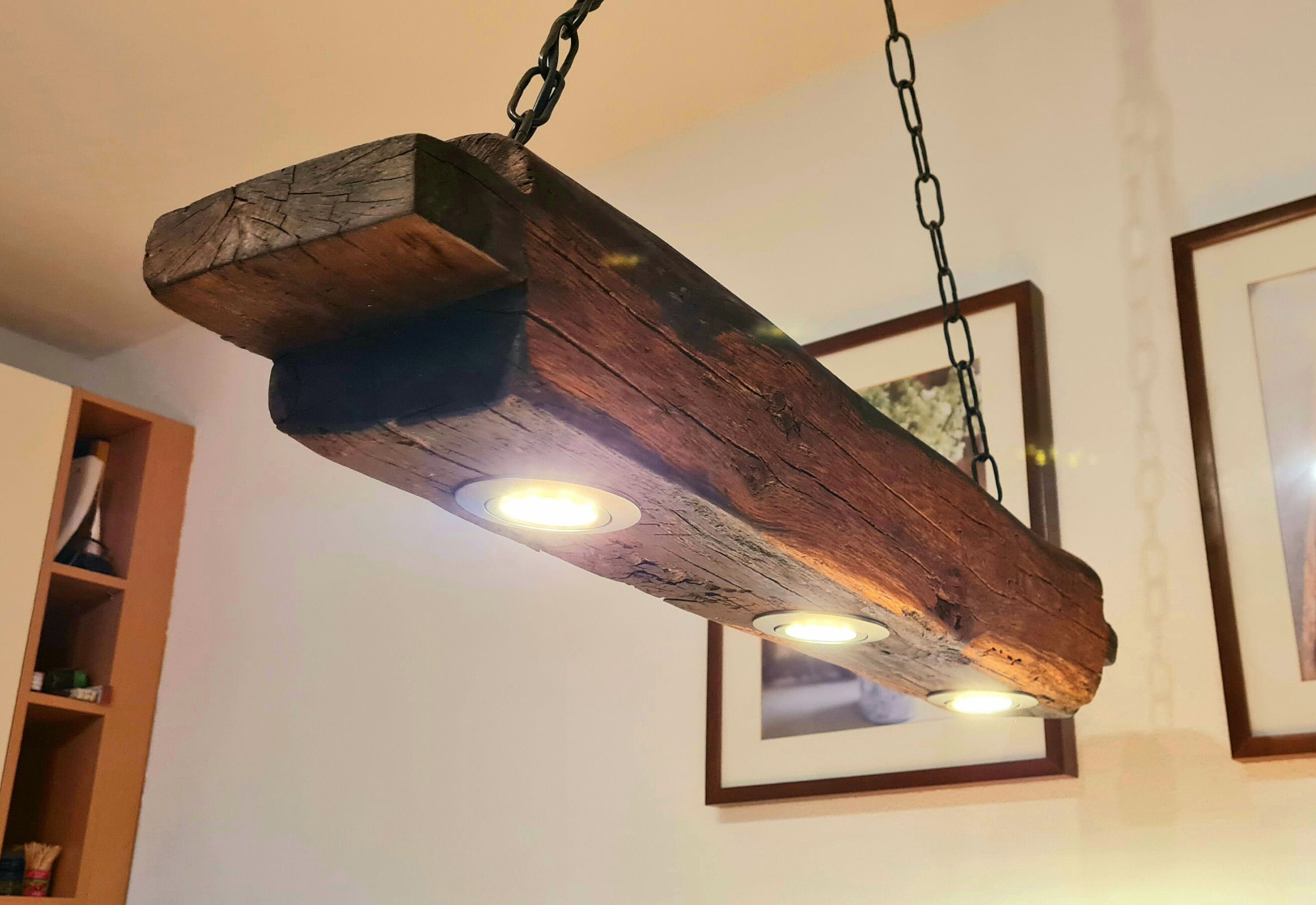 Antik Eichenbalken Lampe 3 LED Strahler rustikal Holz Lampe - Etsy.de