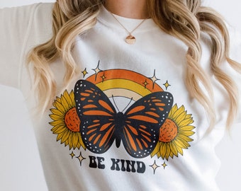 Retro Be kind PNG | Sunflower Butterfly PNG file for sublimation | Sunflower PNG sublimation design | Groovy png design | Retro shirt design