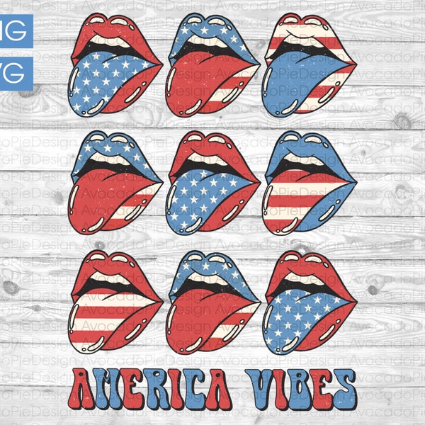 Retro 4th of july PNG files for sublimation design | Tongue PNG sublimation design | 4th of july SVG | American flag png | dtg files