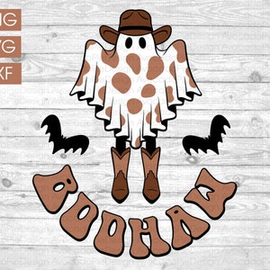 Cowboy ghost boohaw PNG | Groovy Halloween sublimation designs downloads | Western Halloween PNG files for sublimation | Halloween ghost SVG