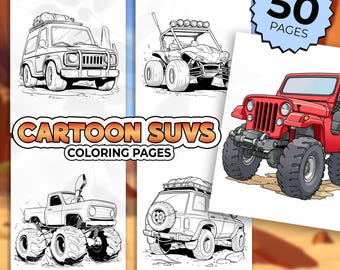 50 Cartoon SUV coloring pages PDF | Off-road truck coloring pages for boys | Car coloring pages for kids | Vehicle coloring pictures PDF