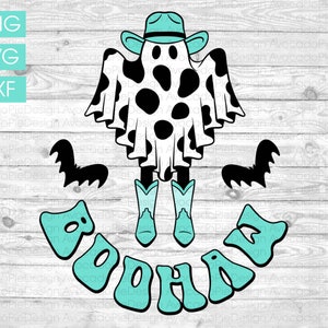 Cowboy ghost boohaw PNG | Groovy Halloween sublimation designs downloads | Western Halloween PNG files for sublimation | Halloween ghost SVG