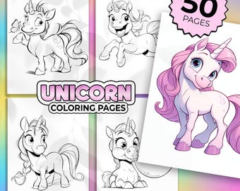 50 Unicorn coloring pages PDF | Cartoon Unicorns coloring pages | Unicorn coloring pictures for kids | Unicorns coloring book PDF