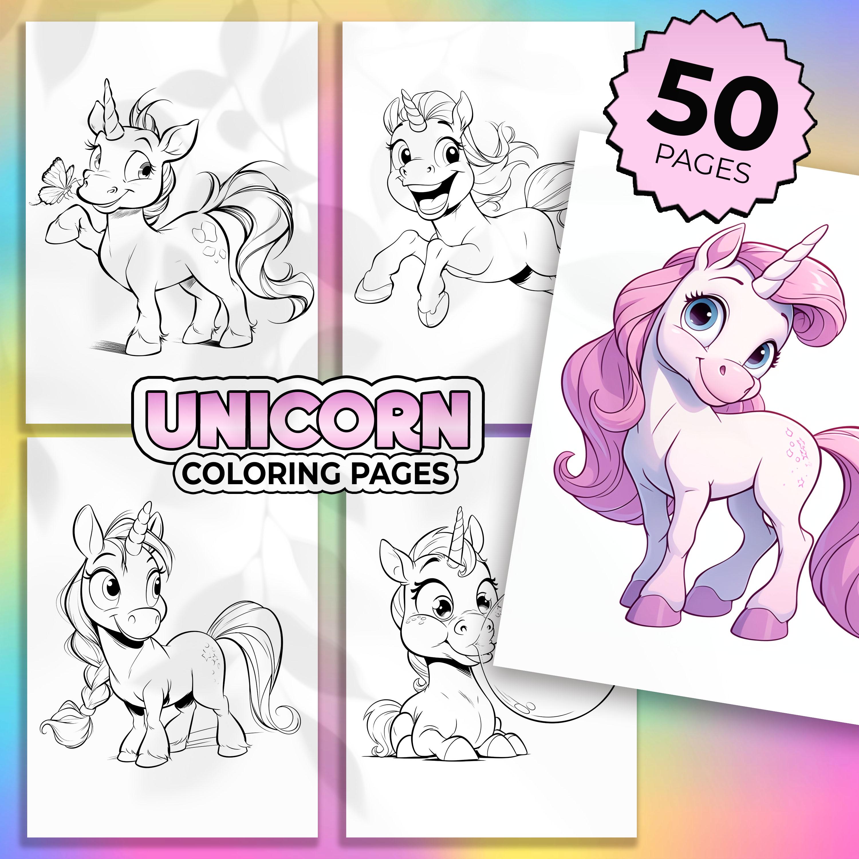 50 Unicorn coloring pages PDF | Cartoon Unicorns coloring pages | Unicorn coloring pictures for kids | Unicorns coloring book PDF