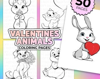 50 Valentines animals coloring pages PDF | Valentines coloring pages | Valentines Day coloring pictures for kids | Animals coloring book PDF