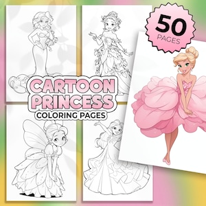 50 Cartoon princess coloring pages PDF | Princesses coloring pages for girls | Cartoon coloring pictures for kids | Girly coloring book PDF