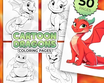 50 Cartoon dragons coloring pages PDF | Dragon coloring pages for boys | Cartoon coloring pictures for kids | Dragons coloring book PDF
