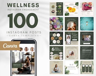 100 Instagram-betrokkenheidsposts wellness en gezondheid canva-sjablonen voor wellnesscoach, fitnessinstructeurs, chiropractoren en acupuncturisten