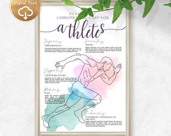Arte de parede quiroprática: Benefícios do tratamento quiroprático para atletas - Perfeito para decoração de consultórios quiropráticos e presentes quiropráticos