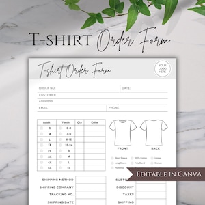 Tshirt Order Form Template Editable Order Form T Shirt Order Form