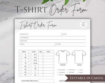 Tshirt Order Form Template Editable Order Form T Shirt Order Form