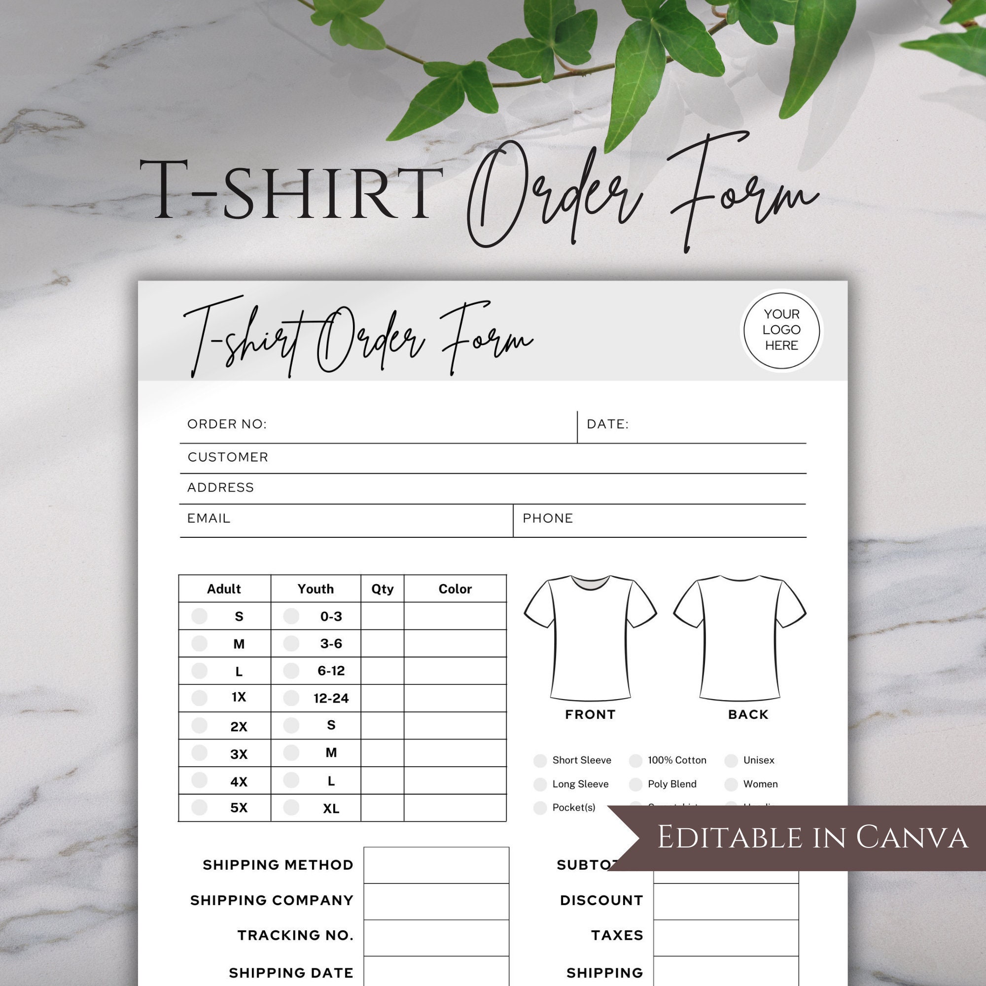 Tshirt Order Form Template Editable Order Form T Shirt Order Form - Etsy