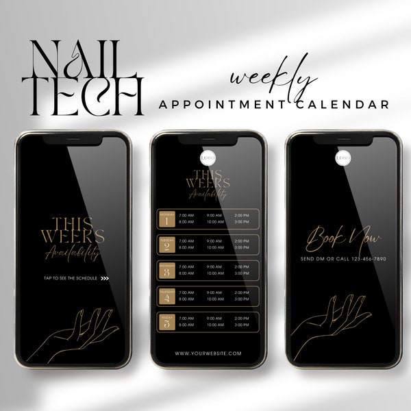 Nail Tech Weekly Appointment Calendar Page Instagram Nail Tech Book Now Flyer Instagram Template Nail Salon Instagram Content Nail Tech Post