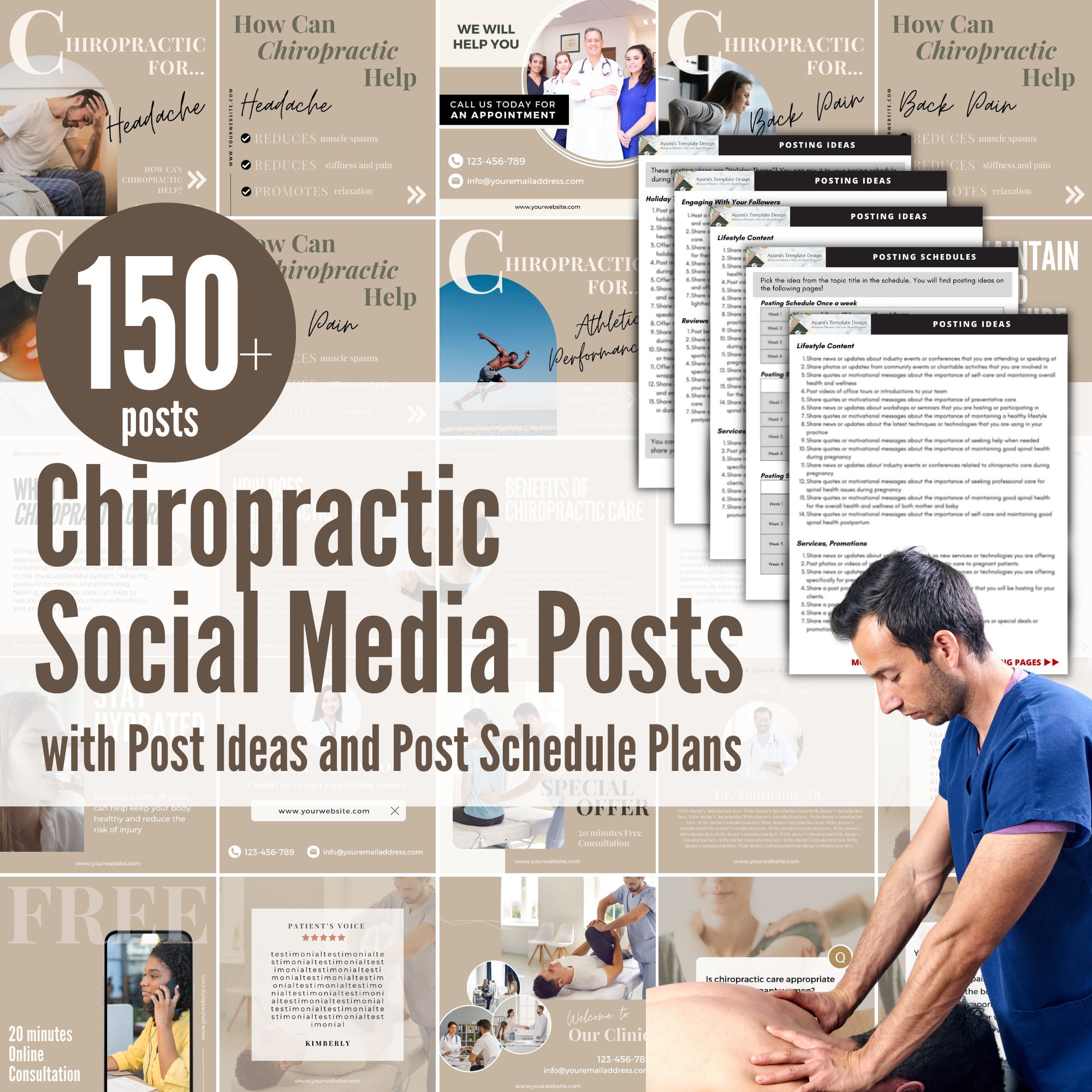 Chiropractic Social Media Templates for Chiropractors Instagram Post Ideas,  Chiropractic Social Media Content Calendar Neutral - Etsy
