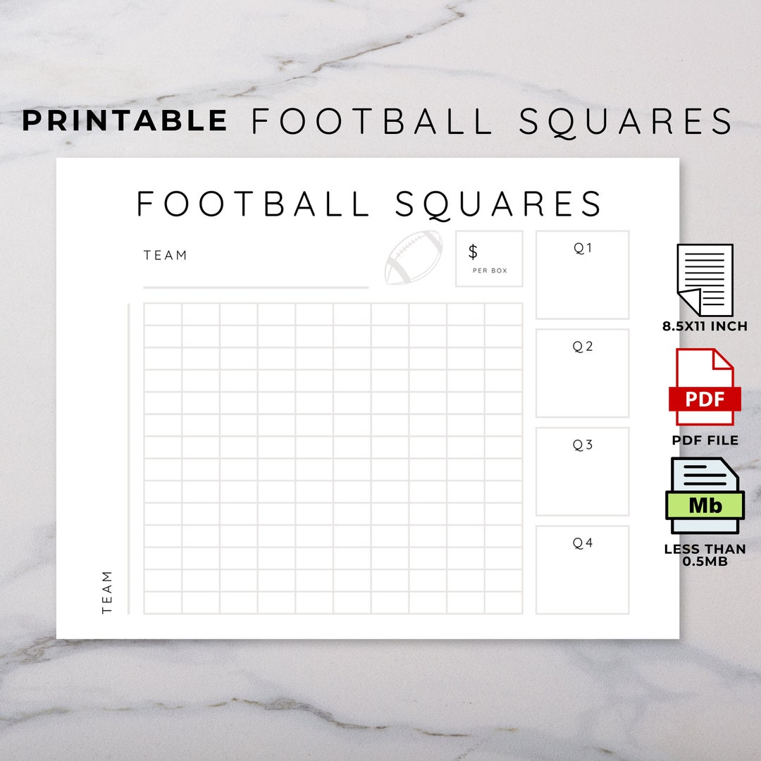 Printable Football Squares Football Fundraiser Football Betting Game ...