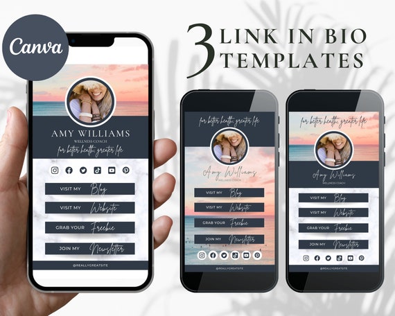 Canva Link in Bio Templates Bundle for Coaching Business | Ocean Breeze | Instagram Bio, Canva Websites, Coaching Websites