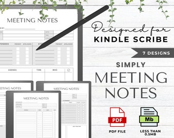 Notes de réunion Kindle Scribe Simply Modèles Kindle Scribe Agenda Kindle Scribe Modèle PDF de notes de réunion Kindle Scribe