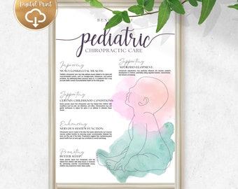 Chiropractic Wall Art: Benefits of Pediatric Chiropractic Care. Perfect for Chiropractic office decor and Chiropractic gifts
