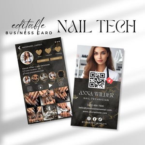 Modèle de carte de visite Instagram Nail Tech pour nail art professionnel - Cartes de visite nail art pour salon de manucure