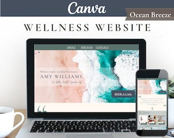Canva Website Templates for Wellness Coach, Coaching Business | Ocean Breeze | Canva Websites, Wellness Websites, Coaching Websites