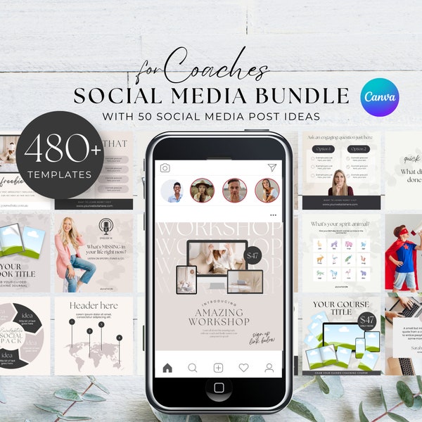 Social media template bundle and content ideas for coaches | Coaching Templates | life coach template