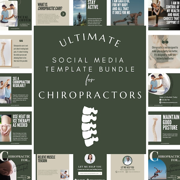 Ultimate Chiropractic Instagram Templates Bundle is Ultimate Social Media Solution for Chiropractors | Social Media Templates