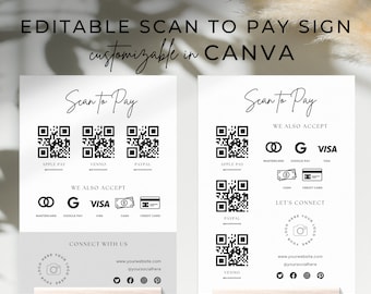 Customizable Scan to Pay Sign - QR Code Template for Easy Payments | Scan to Pay Template Payment Sign Payment Method Sign