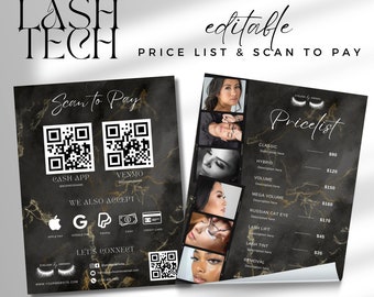 Lash Tech QR Code Sign Price List Flyer Template for Lash Business - Scan to Pay Template Payment Sign Lash Extension Flyer