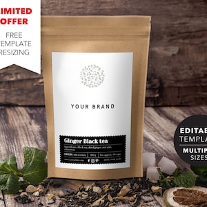 Minimalist Tea Pouch Label, Template For Small Business, Editable Tea Label Download, Product Label Template For Print, DIY Tea sticker