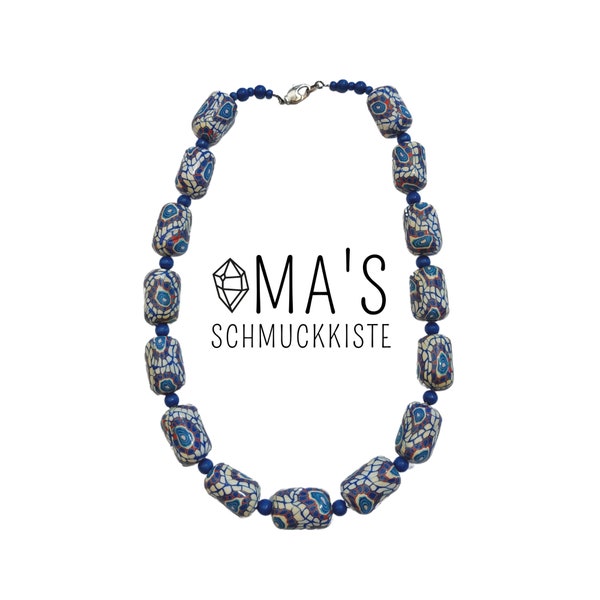 Collier 47 cm en bleu blanc turquoise