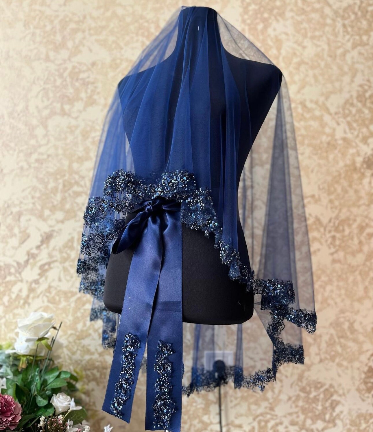 Dark BLUE Bridal Veil Cathedral Veil Classic Veil Bridal Etsy