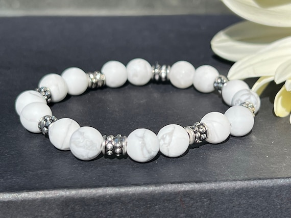 Howlite Bracelet 8 MM Gemstone Beads -- Calming,  Compassion, Kindness,  Peace of Mind with Protective Energy