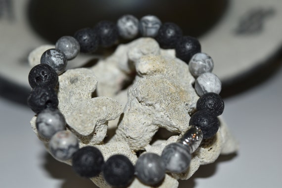 The Grounding Bracelet -- Lava Rock with Map Jasper Gemstones 8MM Beads -- Grounding & Nurturing