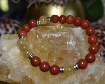 Red Jasper and Citrine Gemstone Bracelets 8 MM – Courage, Confidence & Abundance