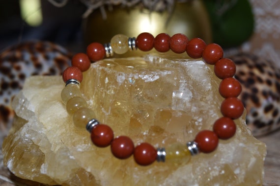 Red Jasper and Citrine Gemstone Bracelets 8 MM – Courage, Confidence & Abundance