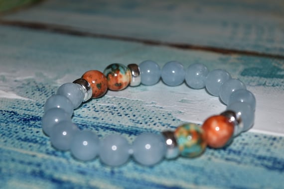Aquamarine and Ocean Jade Gemstones with Sterling Silver Spacers 10 MM — Courage & Mental Strength