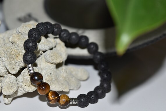 Customized Lava Rock with Tiger Eye Gemstones Bracelet 8MM Beads - Protection, Power & Integrity